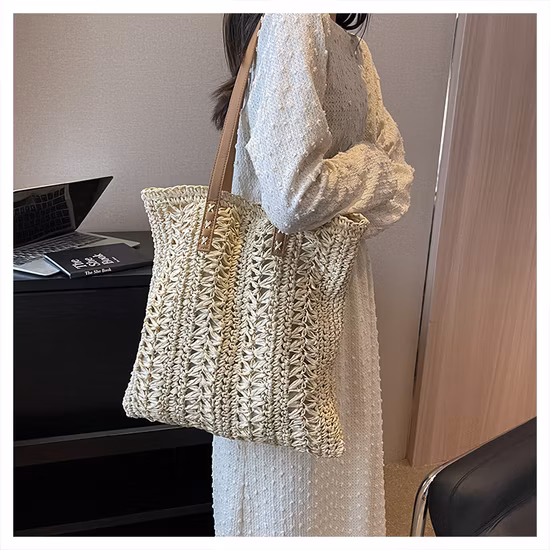 Sacs à bandoulière simples de mode d'été sac à main de plage de paille de papier de grande capacité